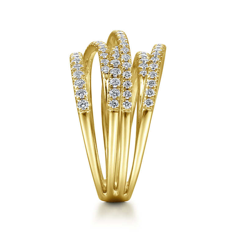 14k Yellow Gold Layered Criss Crossing Wide Band Diamond Ring - 1 ct - Shot 4