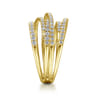 14k Yellow Gold Layered Criss Crossing Wide Band Diamond Ring - 1 ct