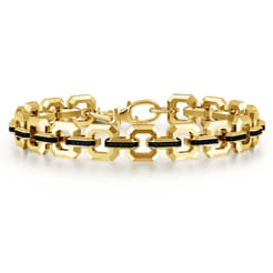 14k Yellow Gold Men's Link Chain Tennis Bracelet with Black Spinel Connectors