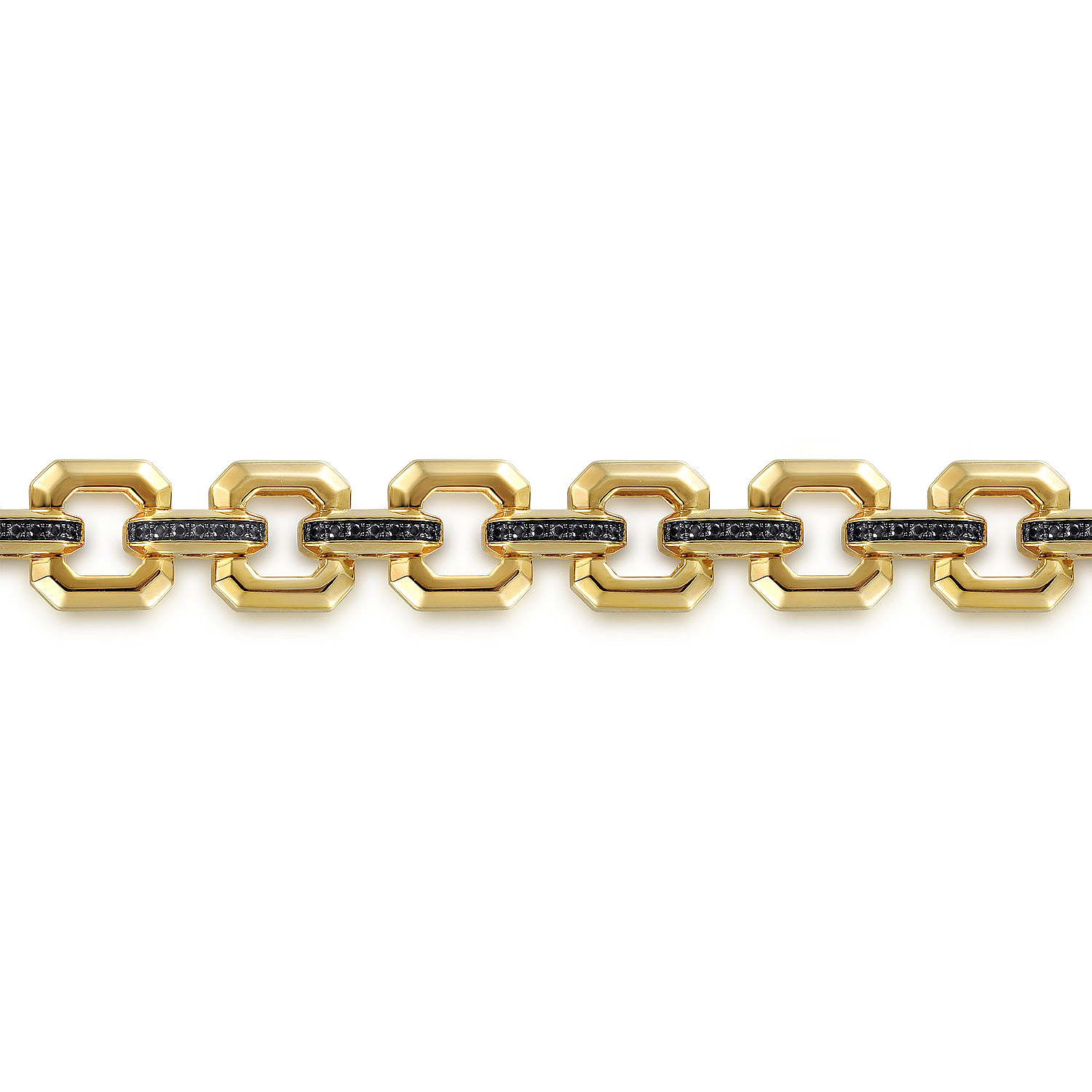 14k Yellow Gold Men's Link Chain Tennis Bracelet with Black Spinel Connectors - Shot 2