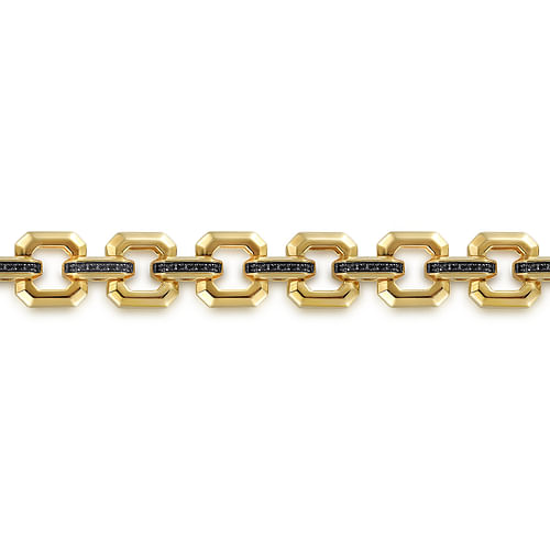 14k Yellow Gold Men's Link Chain Tennis Bracelet with Black Spinel Connectors - Shot 2