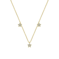 14k Yellow Gold Pave Diamond Star Station Necklace