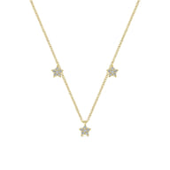 14k Yellow Gold Pave Diamond Star Station Necklace
