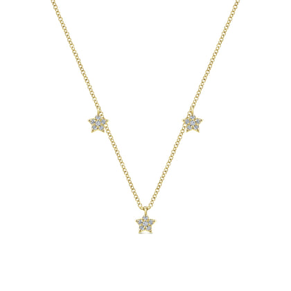 14k Yellow Gold Pave Diamond Star Station Necklace