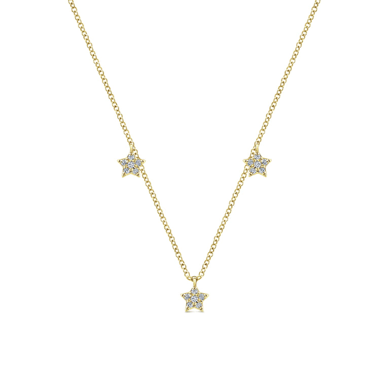 14k Yellow Gold Pave Diamond Star Station Necklace - 0.1 ct - Shot 1