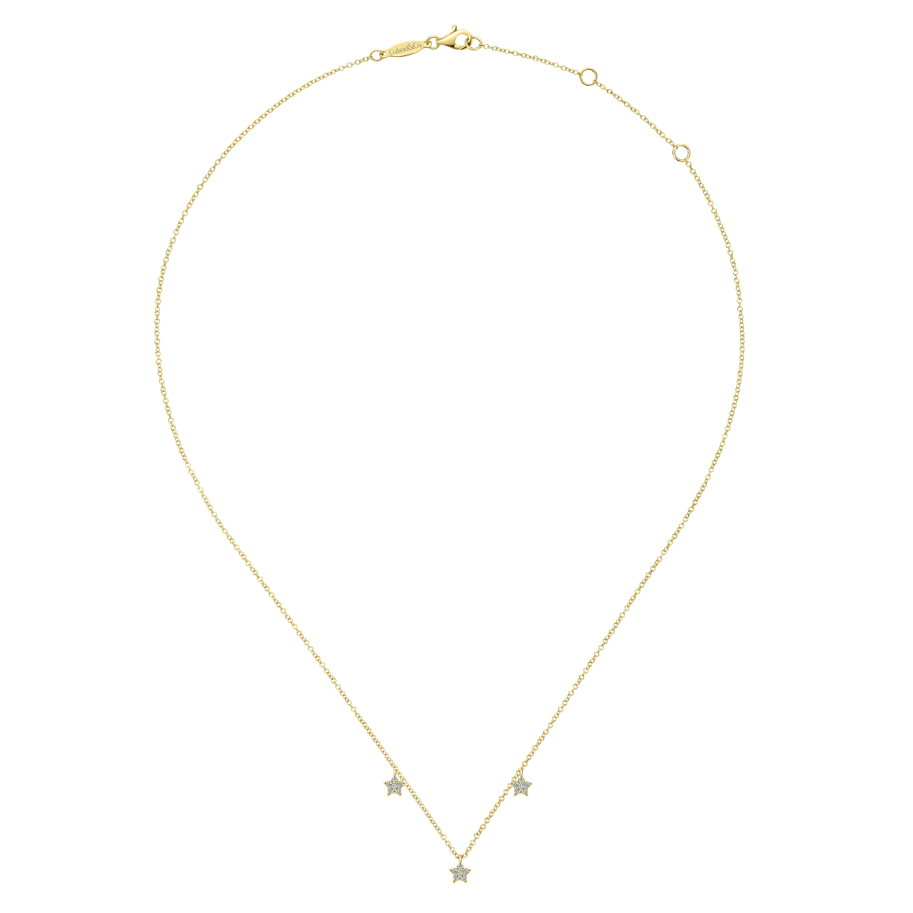 14k Yellow Gold Pave Diamond Star Station Necklace - 0.1 ct - Shot 2