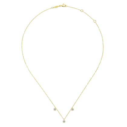14k Yellow Gold Pave Diamond Star Station Necklace