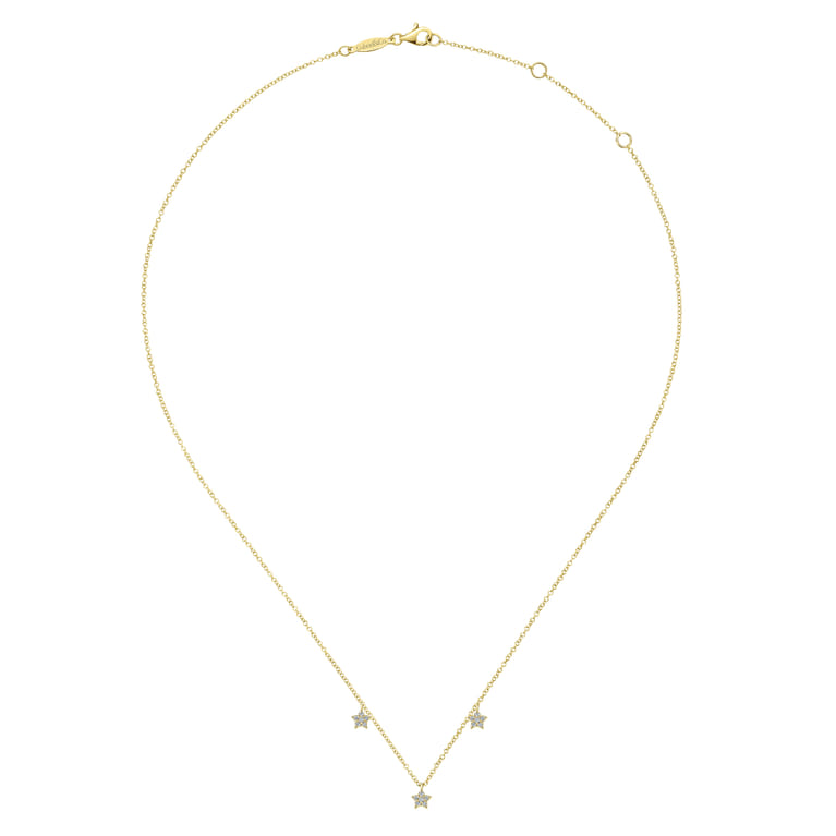 14k Yellow Gold Pave Diamond Star Station Necklace - 0.1 ct - Shot 2