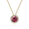 14k Yellow Gold Round Cut Diamond Halo  Pink Tourmaline Pendant Necklace - 0.07 ct
