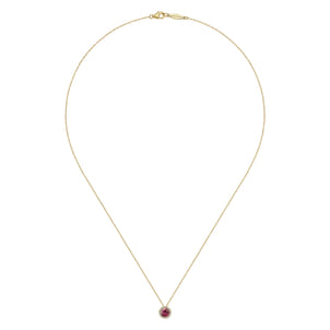 14k Yellow Gold Round Cut Diamond Halo  Pink Tourmaline Pendant Necklace