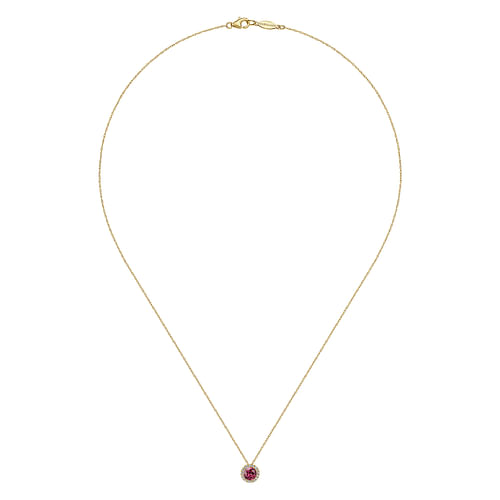 14k Yellow Gold Round Cut Diamond Halo   Pink Tourmaline Pendant Necklace - 0.06 ct - Shot 2