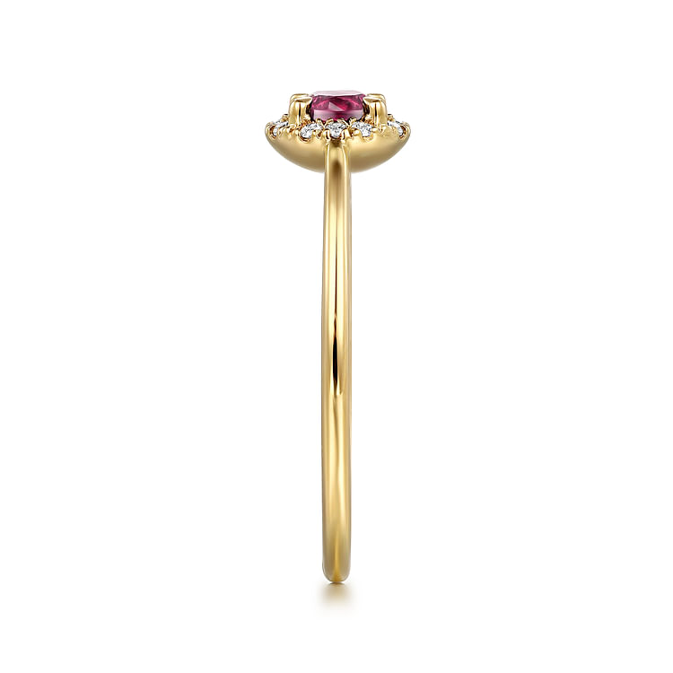 14k Yellow Gold Round Cut Diamond Halo  Pink Tourmaline Promise Ring