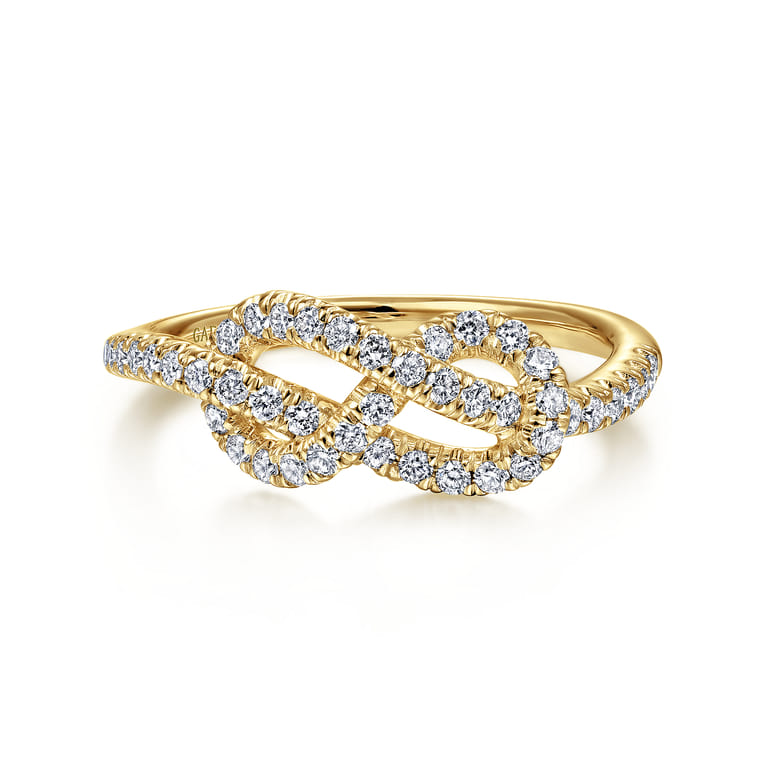 14k Yellow Gold Twisted Diamond Infinity Knot Ring - 0.4 ct - Shot 1