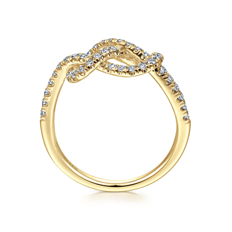 14k Yellow Gold Twisted Diamond Infinity Knot Ring - 0.4 ct - Shot 2