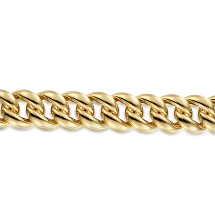 14mm 14K Yellow Gold Hollow Classic Plain Men's Cuban Link Chain Bracelet