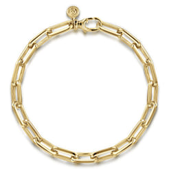 14mm 14K Yellow Gold Men's Hollow Link Chain Bracelet
