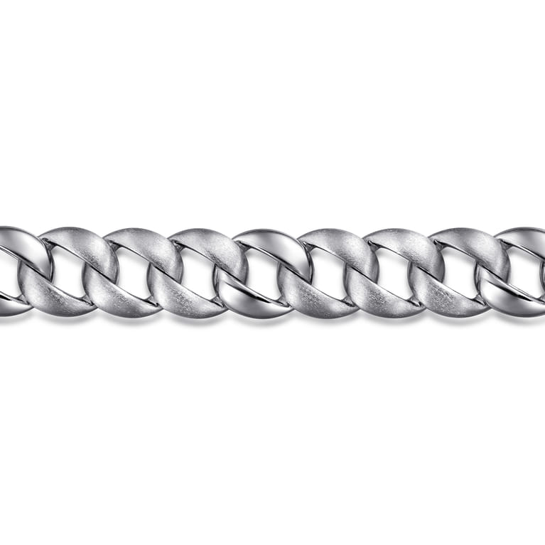 14mm 925 Sterling Silver Men's Solid Flat Heavy Link Chain Bracelet - Shot 2