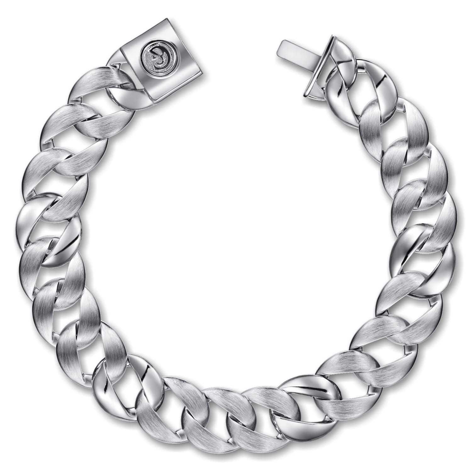 14mm 925 Sterling Silver Men's Solid Flat Heavy Link Chain Bracelet - Shot 1