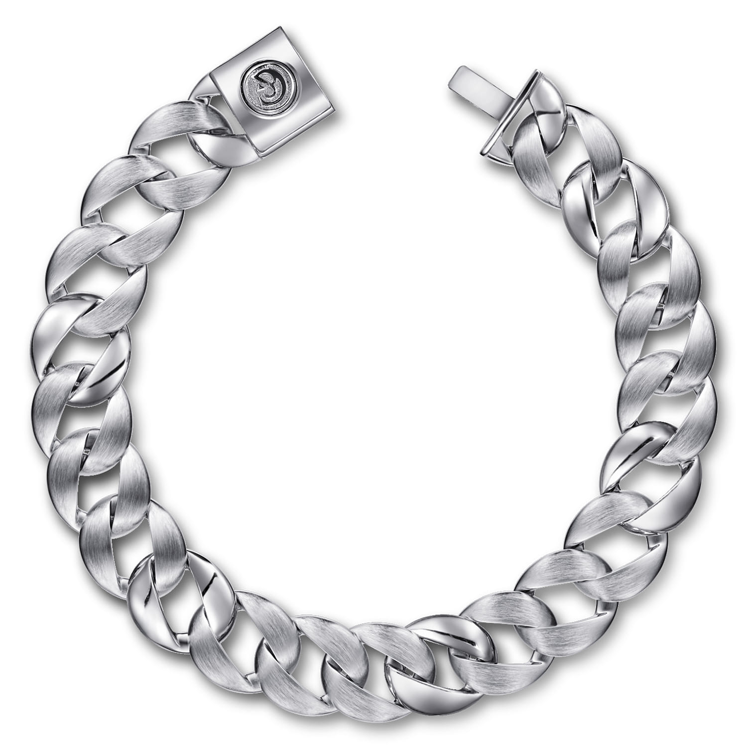 14mm 925 Sterling Silver Men's Solid Flat Heavy Link Chain Bracelet - Shot 1