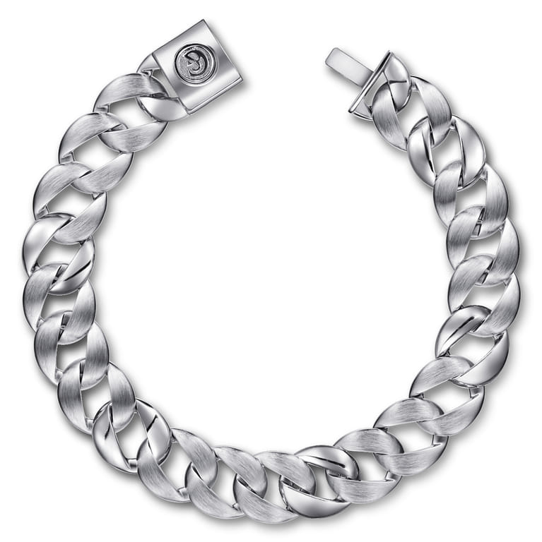 14mm 925 Sterling Silver Men's Solid Flat Heavy Link Chain Bracelet - Shot 1