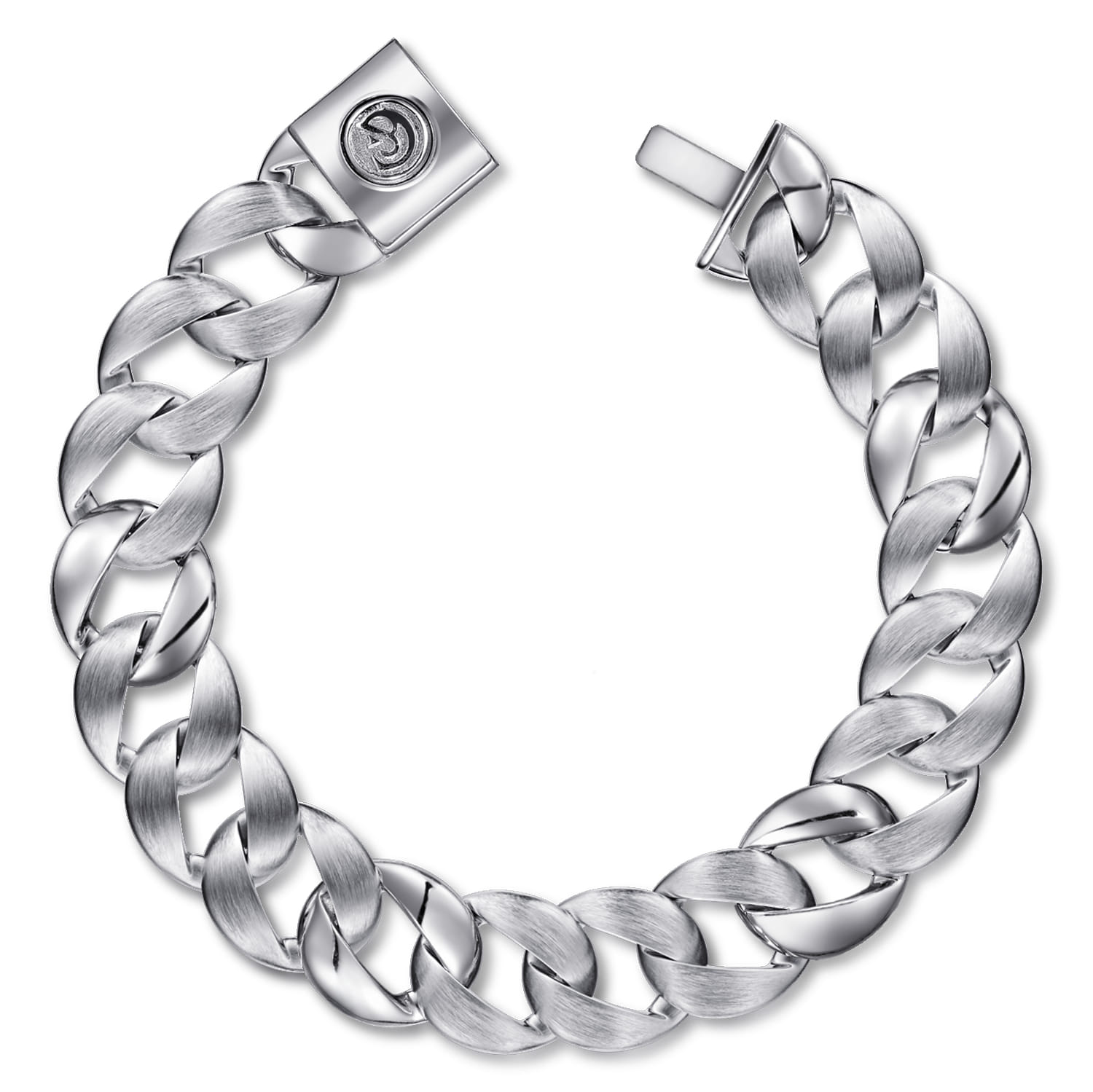 14mm 925 Sterling Silver Men's Solid Flat Heavy Link Chain Bracelet - Shot 1