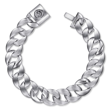 14mm 925 Sterling Silver Men's Solid Flat Heavy Link Chain Bracelet