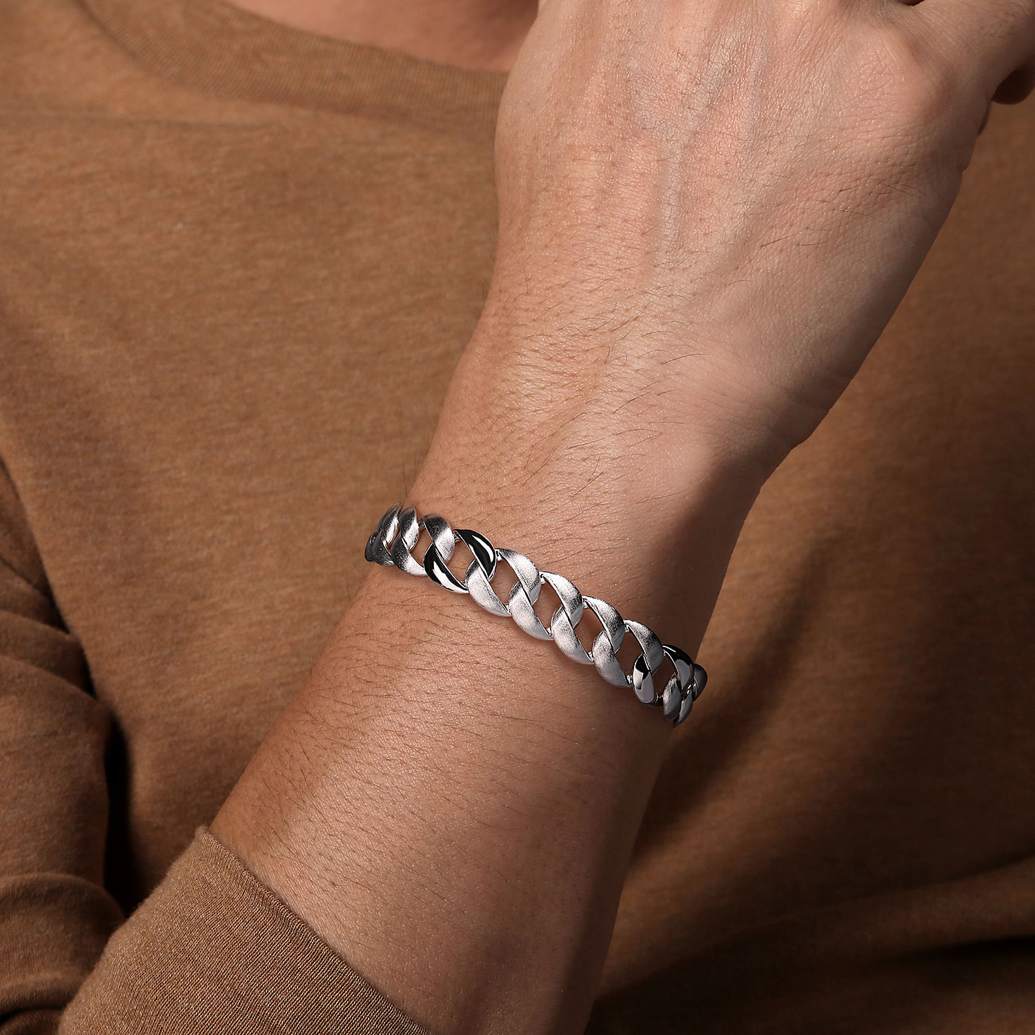 14mm Sterling Silver Flat Heavy Chain Bracelet - Shot 3