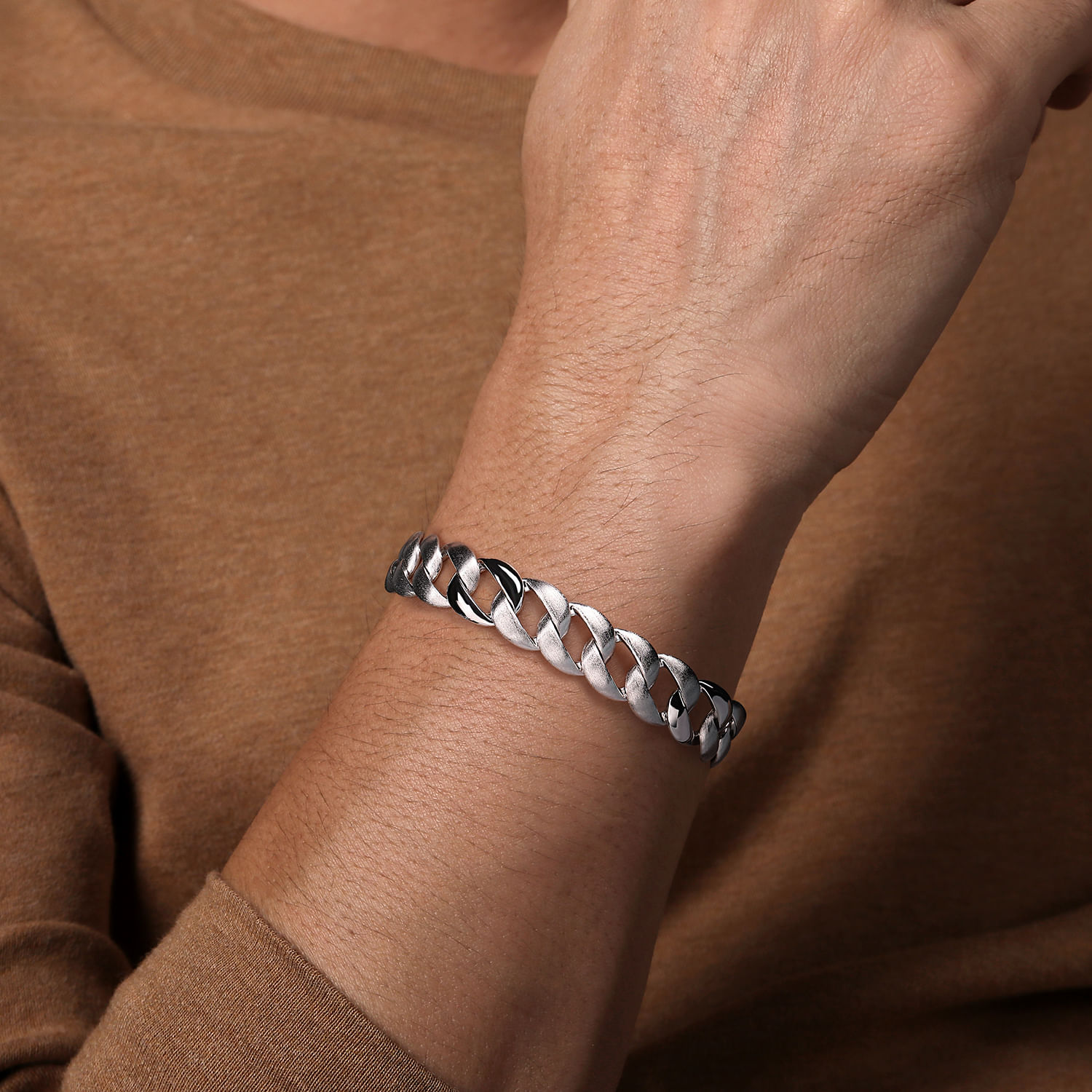 14mm Sterling Silver Solid Flat Heavy Chain Bracelet - Shot 3