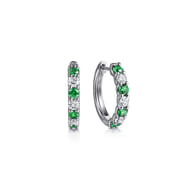 15mm 14K White Gold Diamond and Emerald Huggie Earrings