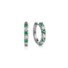 15mm 14K White Gold Diamond and Emerald Huggie Earrings - 0.38 ct