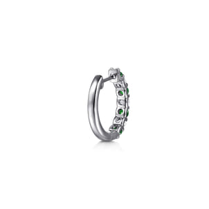 15mm 14K White Gold Diamond and Emerald Huggie Earrings