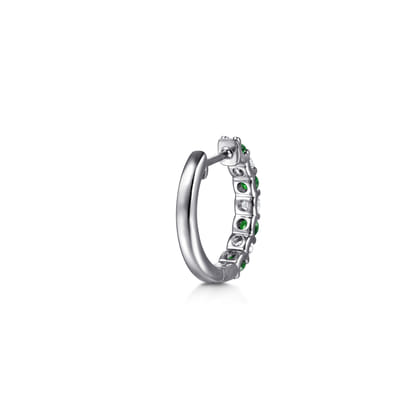 15mm 14K White Gold Diamond and Emerald Huggie Earrings