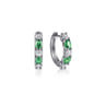 15mm 14K White Gold Diamond and Oval Emerald Huggie Earrings - 0.5 ct