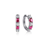 15mm 14K White Gold Diamond and Oval Ruby Huggie Earrings - 0.5 ct