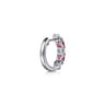 15mm 14K White Gold Diamond and Oval Ruby Huggie Earrings - 0.5 ct