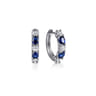 15mm 14K White Gold Diamond and Oval Sapphire Huggie Earrings - 0.5 ct