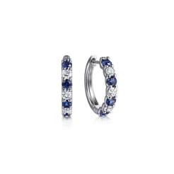15mm 14K White Gold Diamond and Sapphire Huggie Earrings