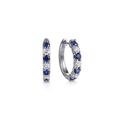 15mm 14K White Gold Diamond and Sapphire Huggie Earrings