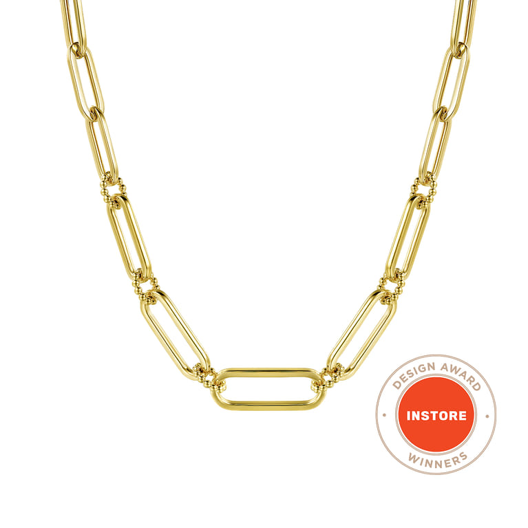 17 inch 14K Yellow Casted Gold Bujukan Ball Link and Hollow Paperclip Link Chain Necklace - Shot 1