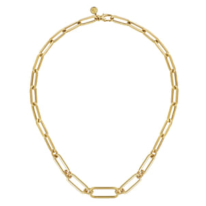 17 inch 14K Yellow Casted Gold Bujukan Ball Link and Hollow Paperclip Link Chain Necklace