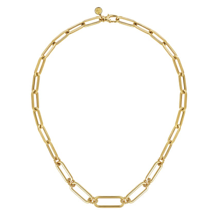 17 inch 14K Yellow Casted Gold Bujukan Ball Link and Hollow Paperclip Link Chain Necklace