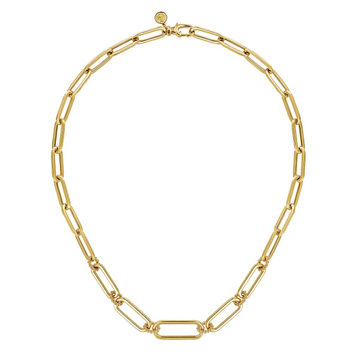 17 inch 14K Yellow Casted Gold Bujukan Ball Link and Hollow Paperclip Link Chain Necklace - Shot 2