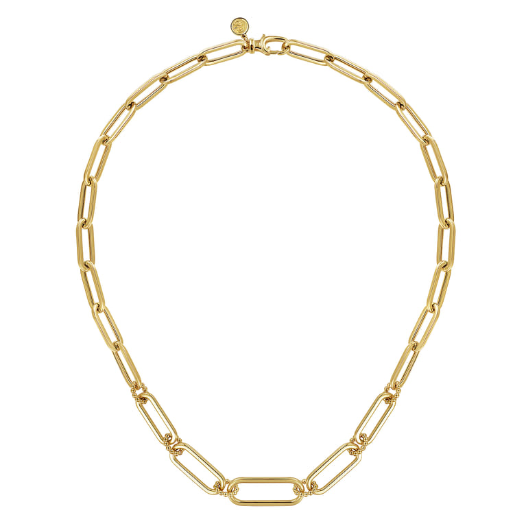 17 inch 14K Yellow Casted Gold Bujukan Ball Link and Hollow Paperclip Link Chain Necklace - Shot 2