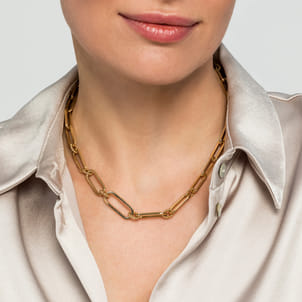 17 inch 14K Yellow Casted Gold Bujukan Ball Link and Hollow Paperclip Link Chain Necklace