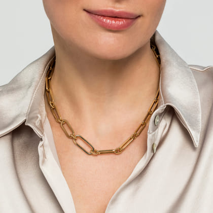 17 inch 14K Yellow Casted Gold Bujukan Ball Link and Hollow Paperclip Link Chain Necklace