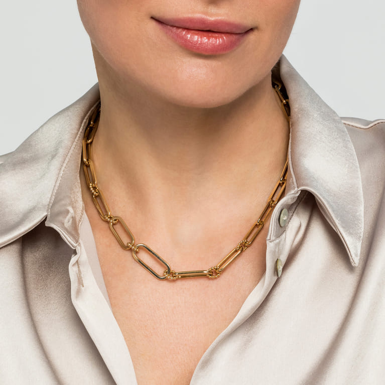 17 inch 14K Yellow Casted Gold Bujukan Ball Link and Hollow Paperclip Link Chain Necklace - Shot 3