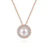 18 Inch 14K Rose Gold Pearl and Diamond Halo Pendant Necklace - 0.05 ct