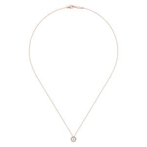 18 Inch 14K Rose Gold Pearl and Diamond Halo Pendant Necklace