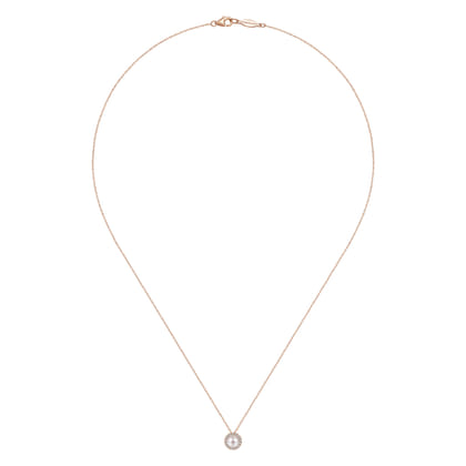 18 Inch 14K Rose Gold Pearl and Diamond Halo Pendant Necklace