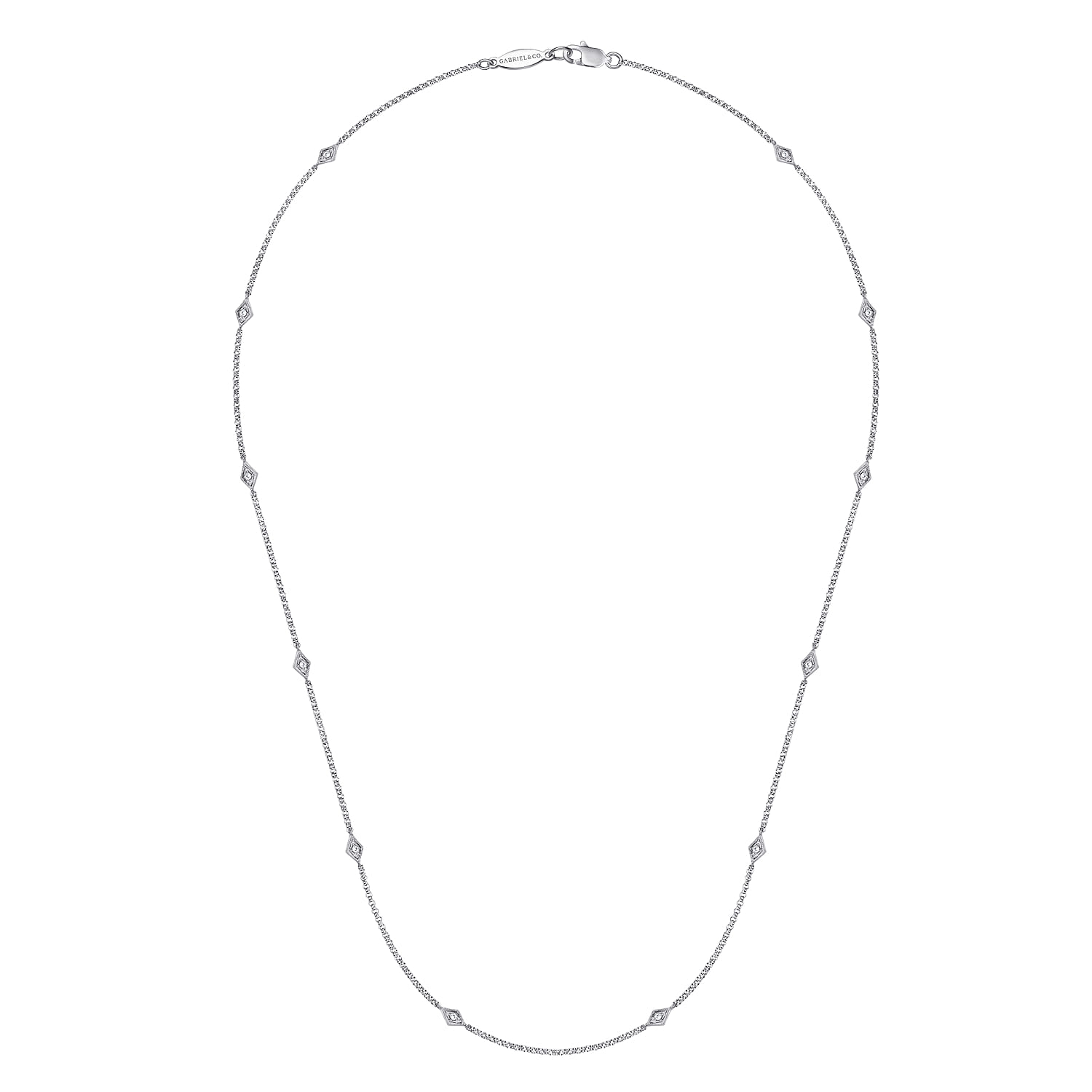 18 Inch 14K White Gold Kite Shaped Diamond Station Necklace - 0.17 ct - Shot 2